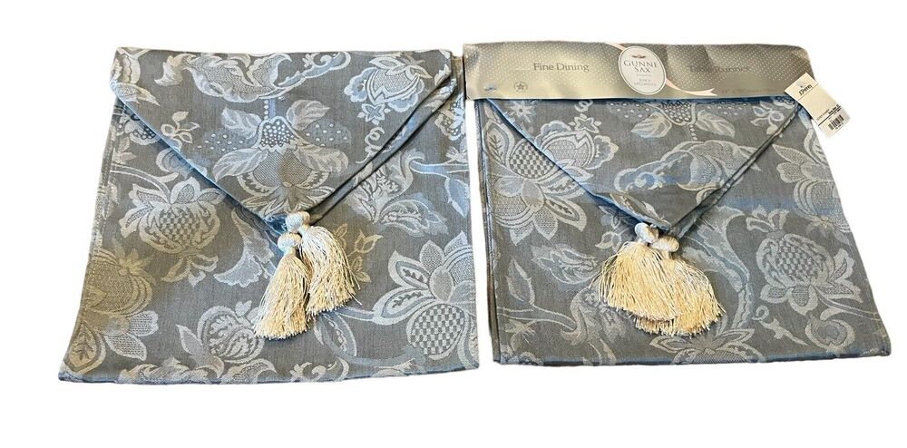 Vintage Gunne Sax Table Runner 13x70” Tassels Blue Lot Of 2 RARE McCLINTOCK